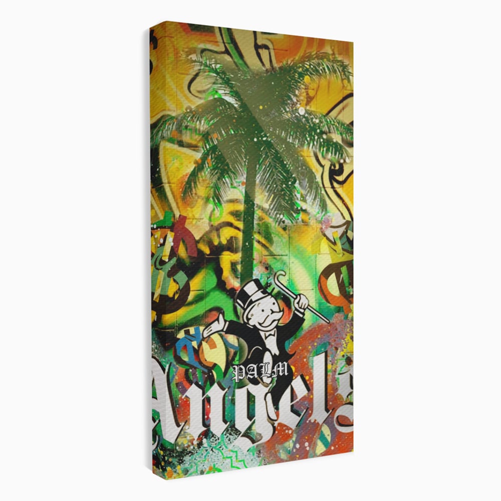 Tablou Canvas Premium LuxCanva® A1176, Monopoly Dollars , Palm Angels, Palmier, Dormitor, Dolar, Culori Vibrante