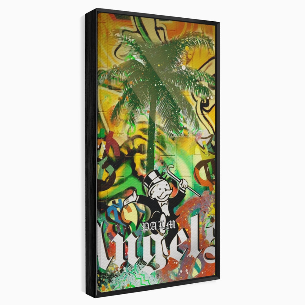Tablou Canvas Premium LuxCanva® A1176, Monopoly Dollars , Palm Angels, Palmier, Dormitor, Dolar, Culori Vibrante