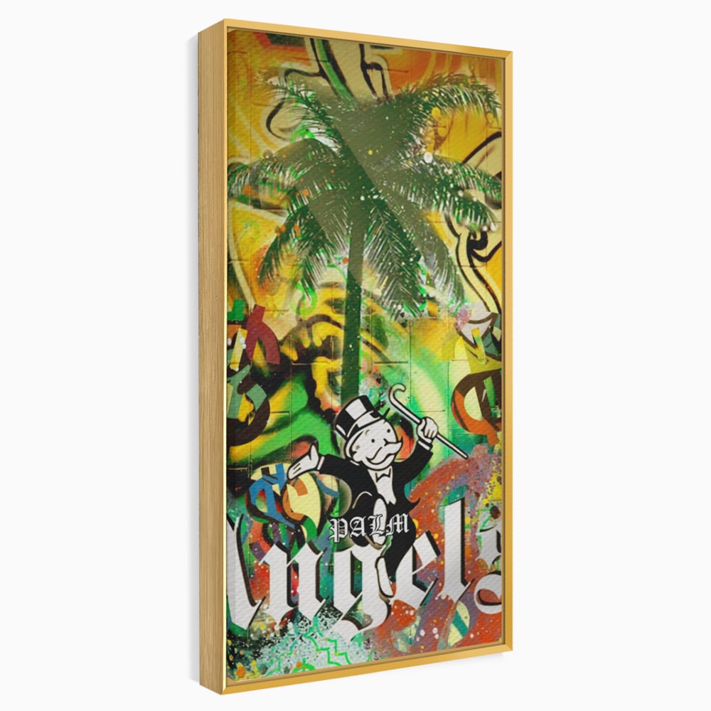 Tablou Canvas Premium LuxCanva® A1176, Monopoly Dollars , Palm Angels, Palmier, Dormitor, Dolar, Culori Vibrante