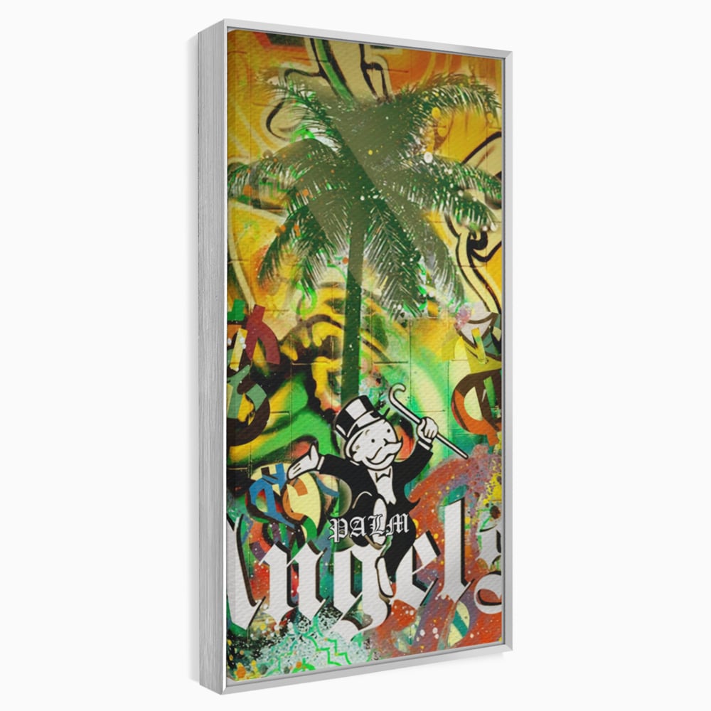 Tablou Canvas Premium LuxCanva® A1176, Monopoly Dollars , Palm Angels, Palmier, Dormitor, Dolar, Culori Vibrante