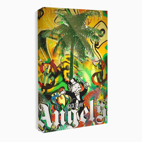 Tablou Canvas Premium LuxCanva® A1176, Monopoly Dollars , Palm Angels, Palmier, Dormitor, Dolar, Culori Vibrante