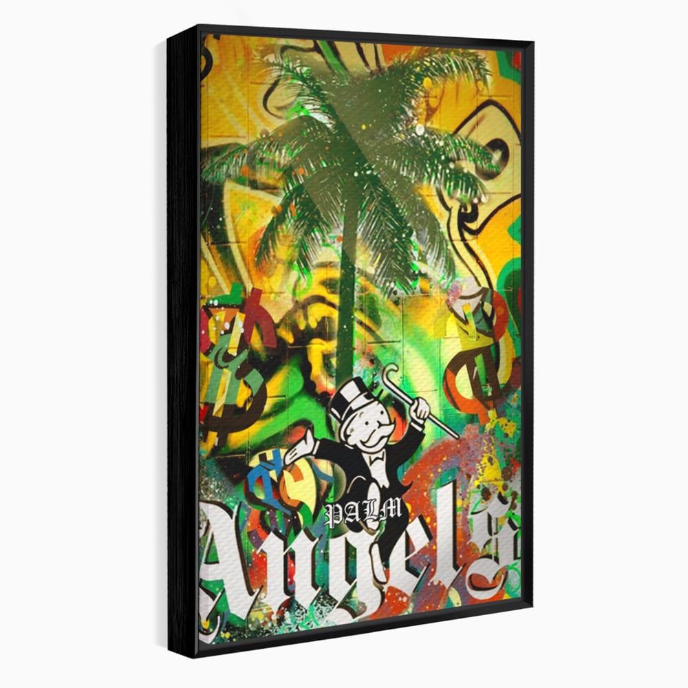Tablou Canvas Premium LuxCanva® A1176, Monopoly Dollars , Palm Angels, Palmier, Dormitor, Dolar, Culori Vibrante