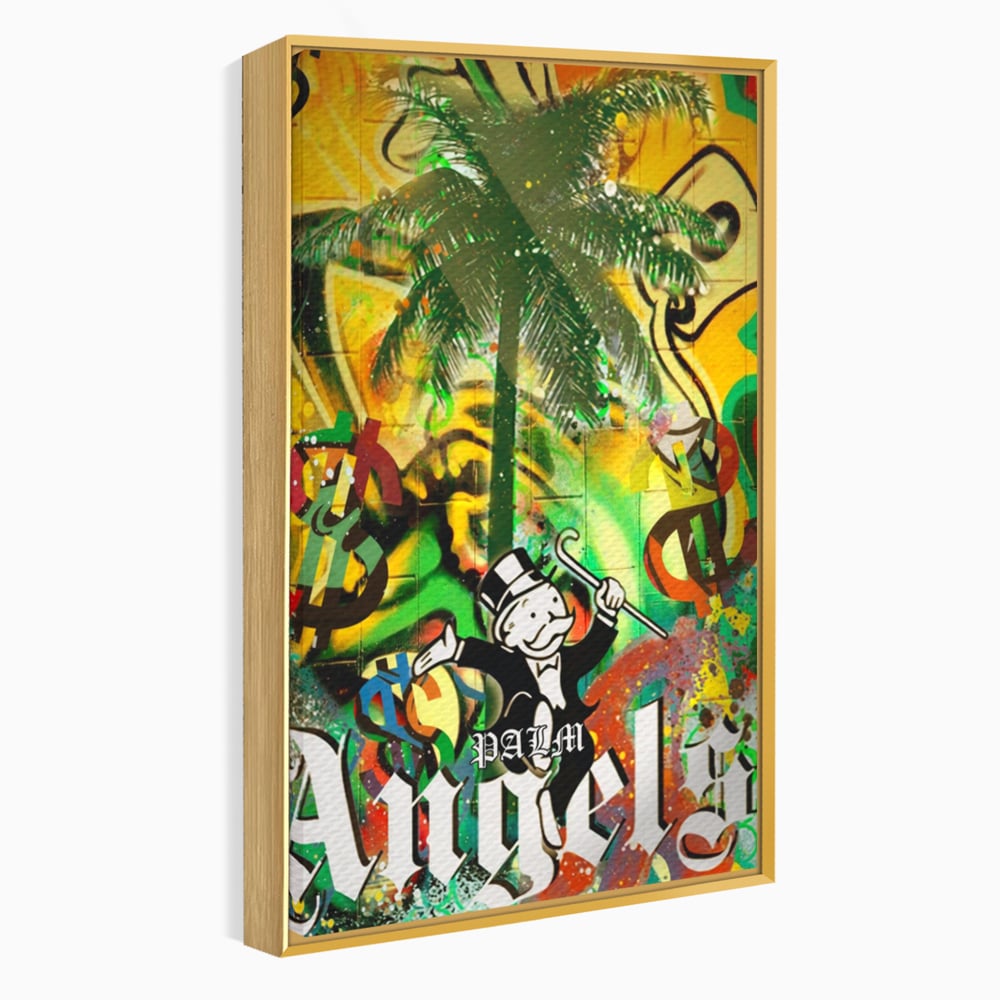 Tablou Canvas Premium LuxCanva® A1176, Monopoly Dollars , Palm Angels, Palmier, Dormitor, Dolar, Culori Vibrante