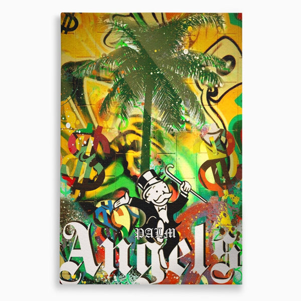 Tablou Canvas Premium LuxCanva® A1176, Monopoly Dollars , Palm Angels, Palmier, Dormitor, Dolar, Culori Vibrante