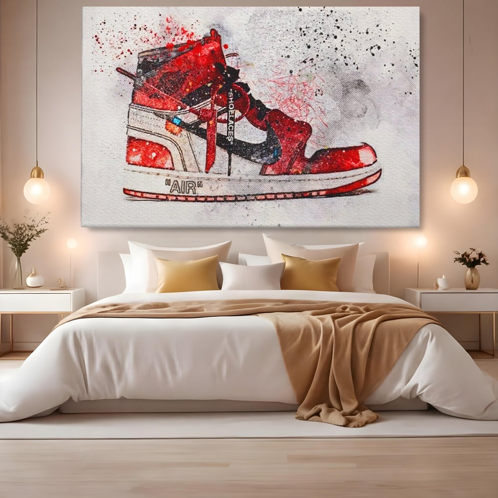 Tablou Canvas Premium, LuxCanva® A1178, Nike Air, Living, Rosu, Jordan, Incaltaminte, Cafenea, Culori Vibrante