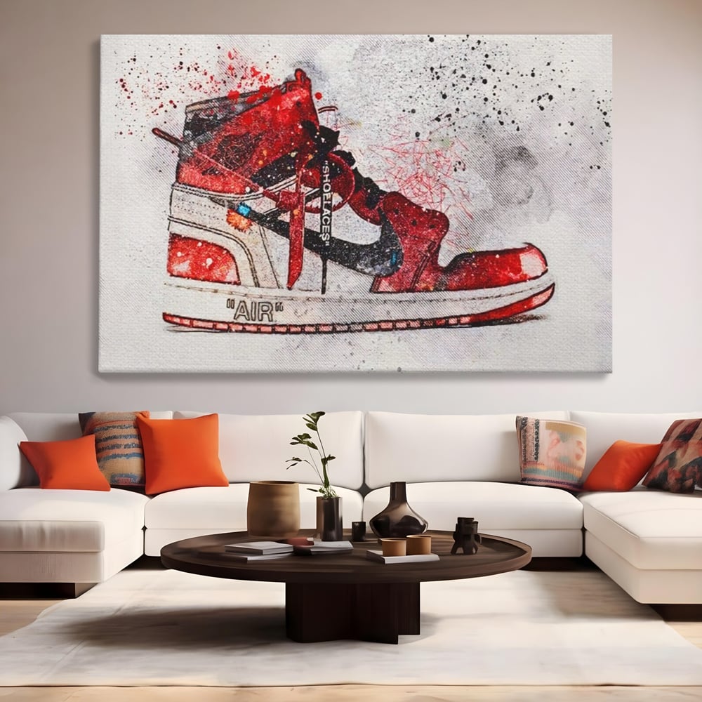Tablou Canvas Premium, LuxCanva® A1178, Nike Air, Living, Rosu, Jordan, Incaltaminte, Cafenea, Culori Vibrante