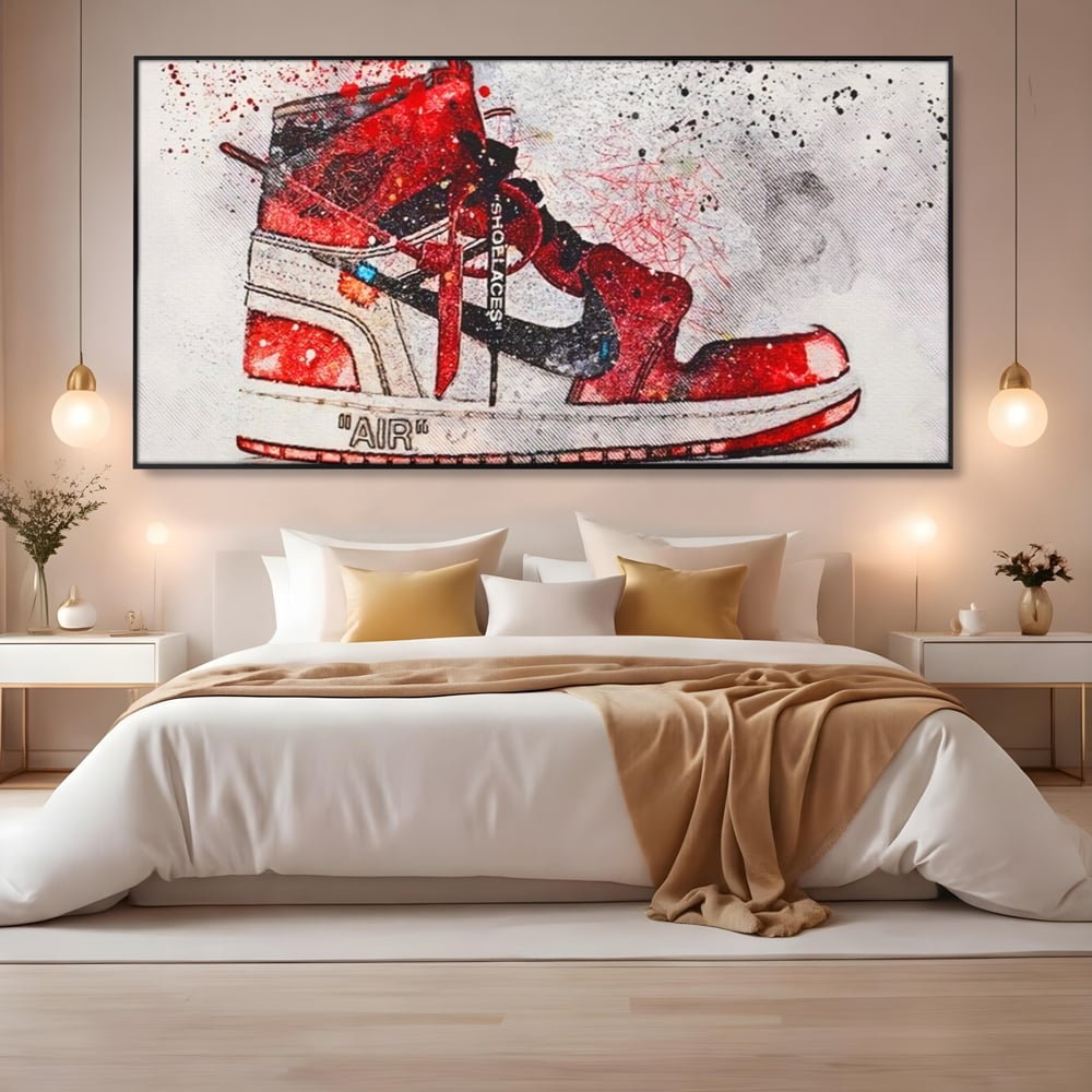 Tablou Canvas Premium, LuxCanva® A1178, Nike Air, Living, Rosu, Jordan, Incaltaminte, Cafenea, Culori Vibrante