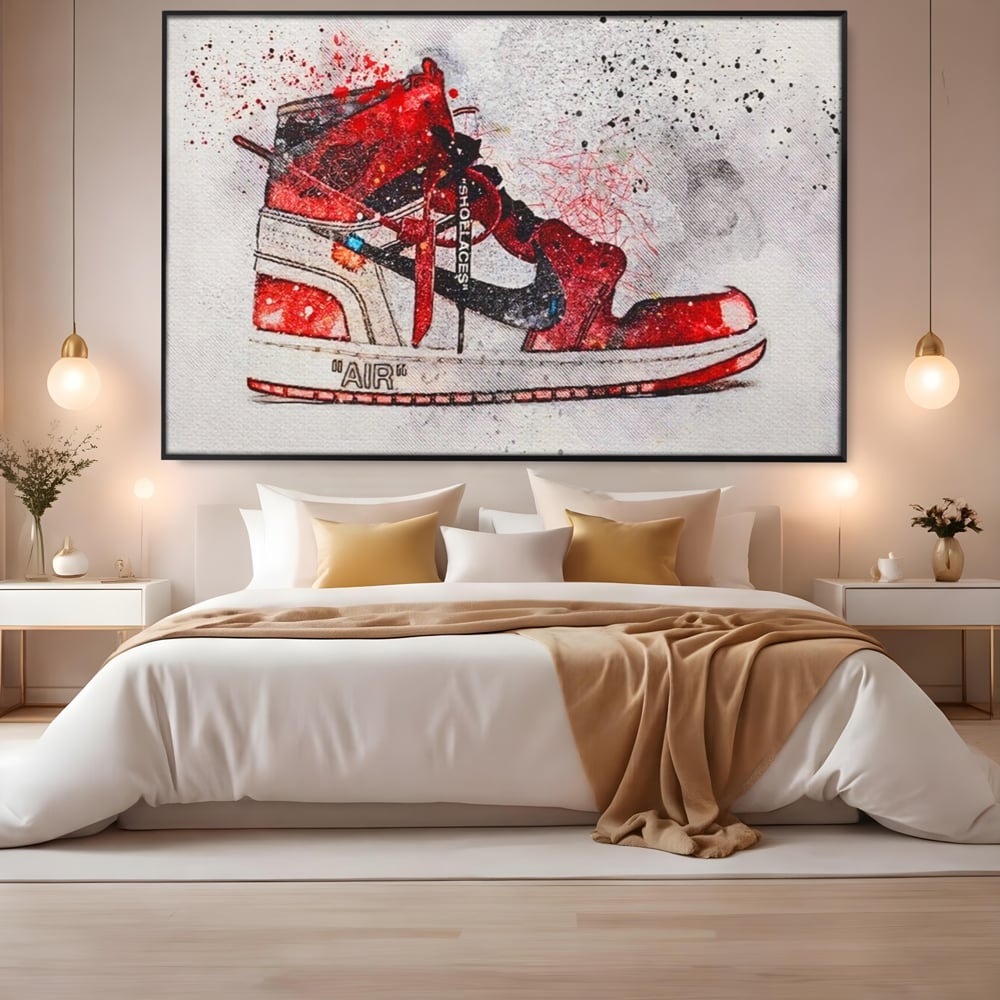Tablou Canvas Premium, LuxCanva® A1178, Nike Air, Living, Rosu, Jordan, Incaltaminte, Cafenea, Culori Vibrante
