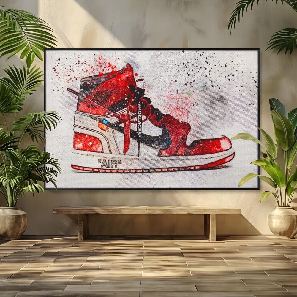Tablou Canvas Premium, LuxCanva® A1178, Nike Air, Living, Rosu, Jordan, Incaltaminte, Cafenea, Culori Vibrante