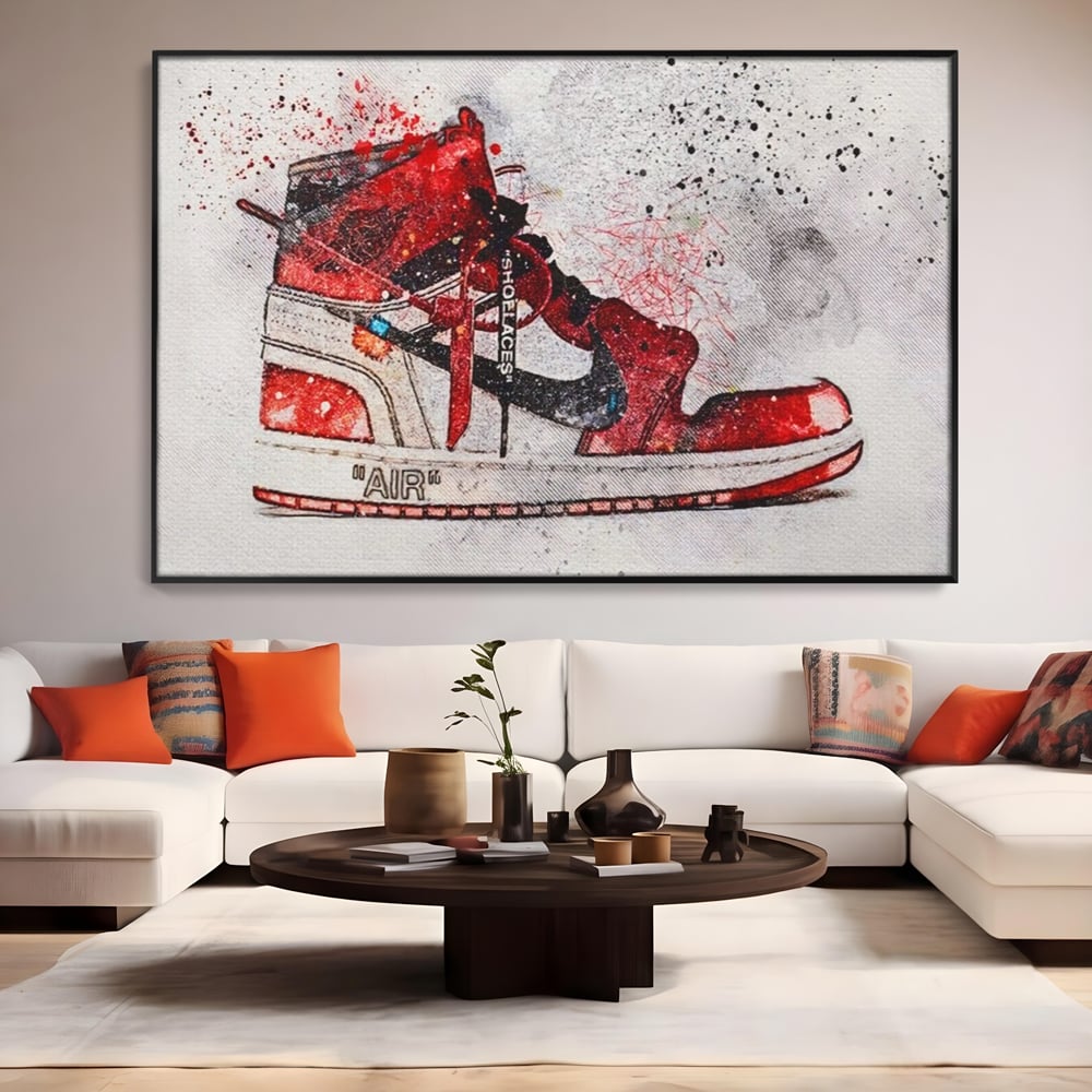 Tablou Canvas Premium, LuxCanva® A1178, Nike Air, Living, Rosu, Jordan, Incaltaminte, Cafenea, Culori Vibrante