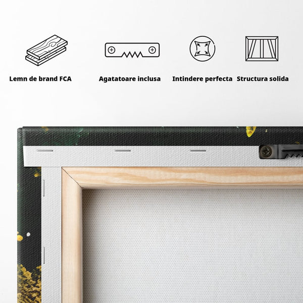 Tablou Canvas Premium LuxCanva® A1179, Green Design , Verde, Cafenea, Auriu, Culori Vibrante