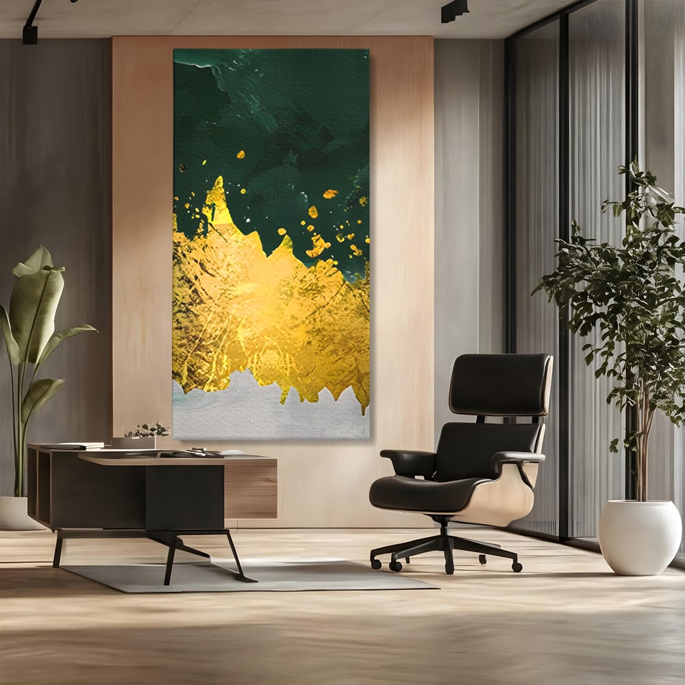 Tablou Canvas Premium LuxCanva® A1179, Green Design , Verde, Cafenea, Auriu, Culori Vibrante