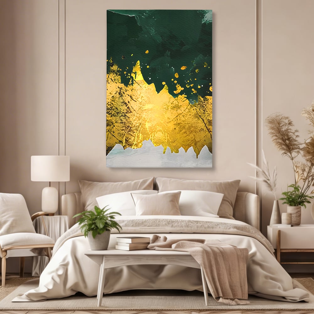 Tablou Canvas Premium LuxCanva® A1179, Green Design , Verde, Cafenea, Auriu, Culori Vibrante
