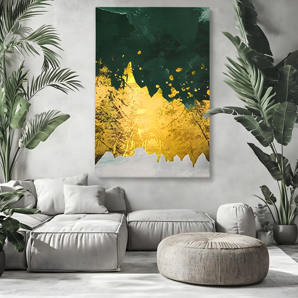 Tablou Canvas Premium LuxCanva® A1179, Green Design , Verde, Cafenea, Auriu, Culori Vibrante