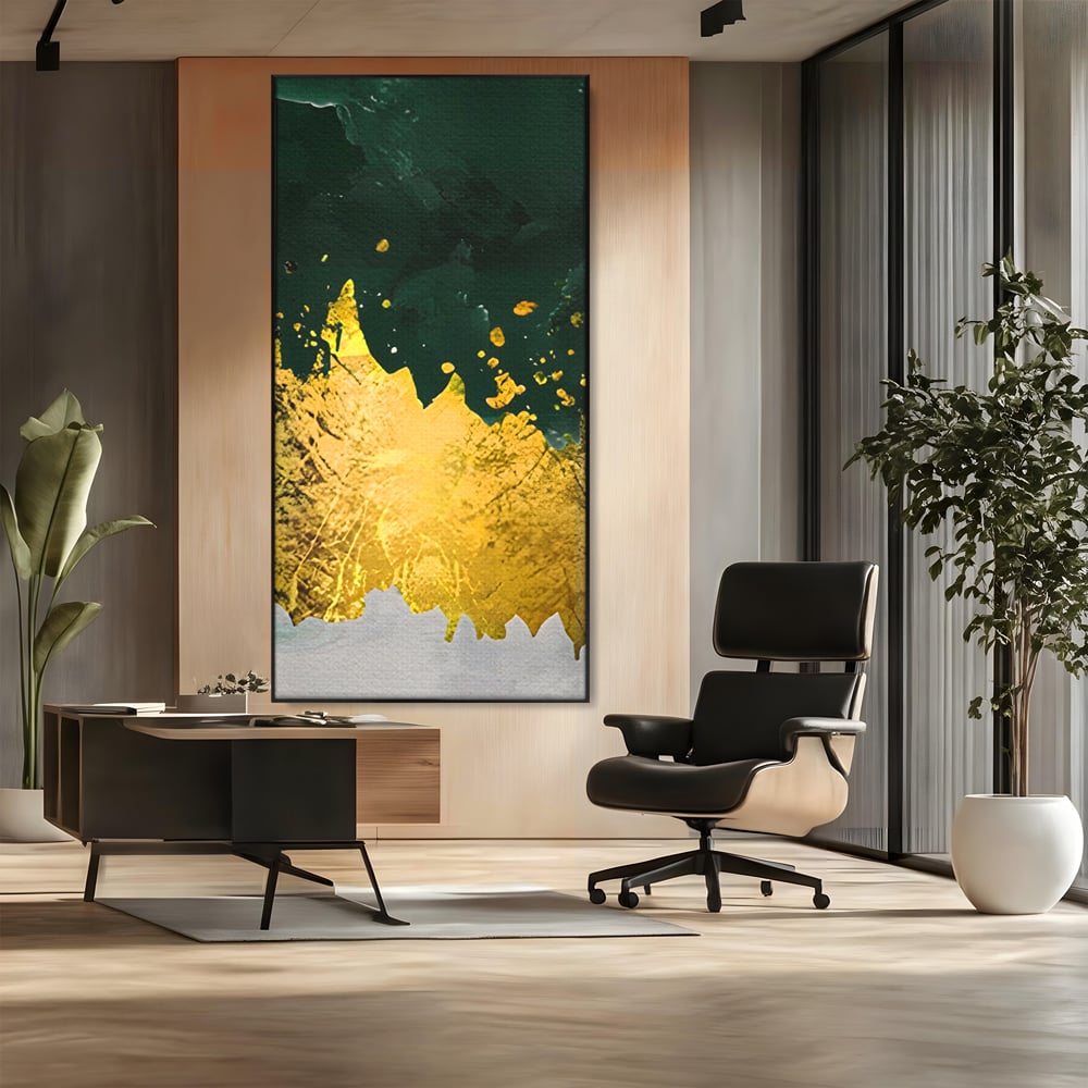 Tablou Canvas Premium LuxCanva® A1179, Green Design , Verde, Cafenea, Auriu, Culori Vibrante