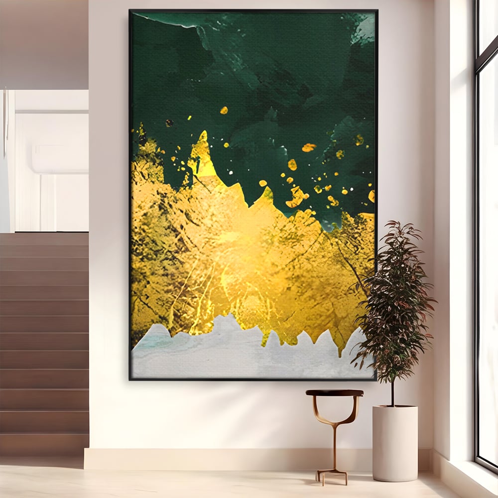 Tablou Canvas Premium LuxCanva® A1179, Green Design , Verde, Cafenea, Auriu, Culori Vibrante