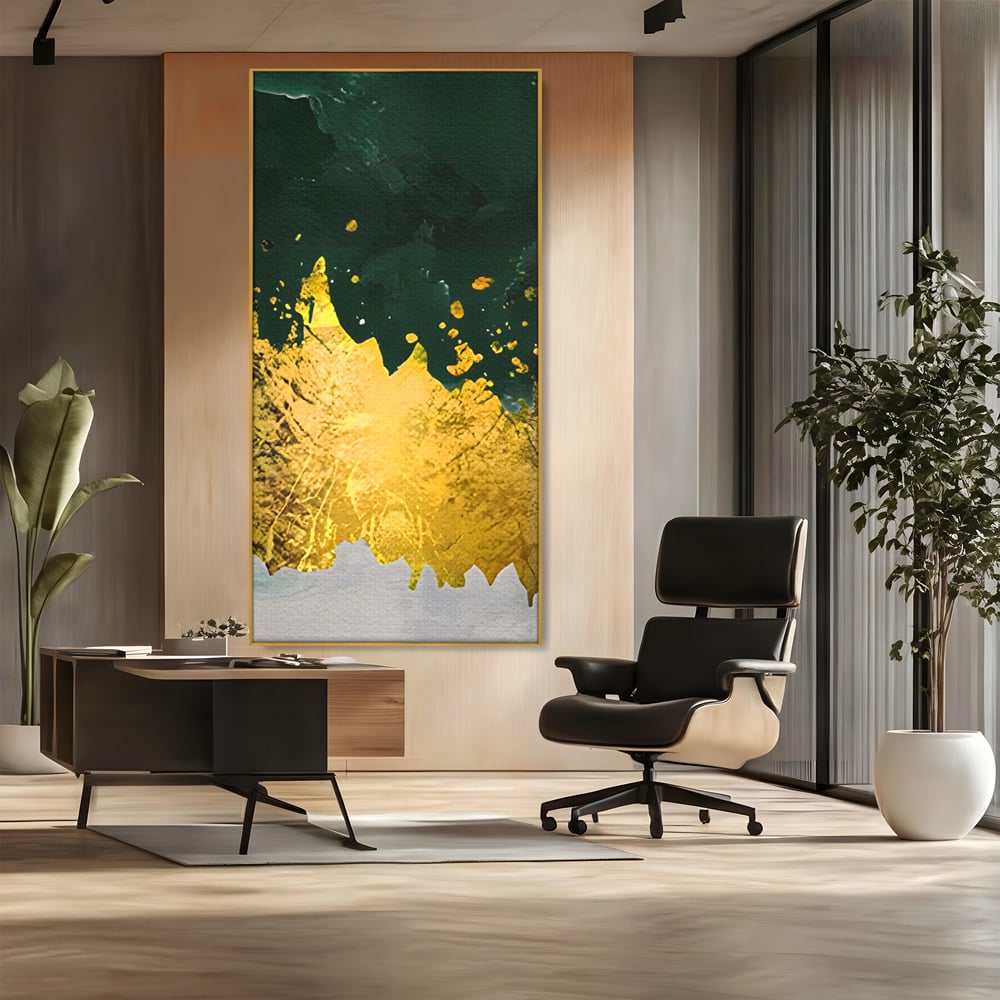 Tablou Canvas Premium LuxCanva® A1179, Green Design , Verde, Cafenea, Auriu, Culori Vibrante