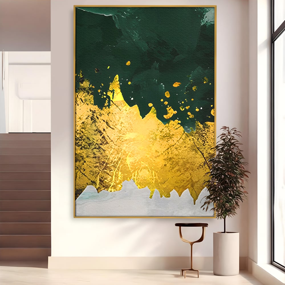 Tablou Canvas Premium LuxCanva® A1179, Green Design , Verde, Cafenea, Auriu, Culori Vibrante