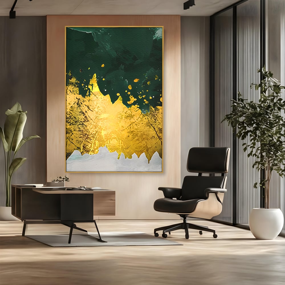 Tablou Canvas Premium LuxCanva® A1179, Green Design , Verde, Cafenea, Auriu, Culori Vibrante