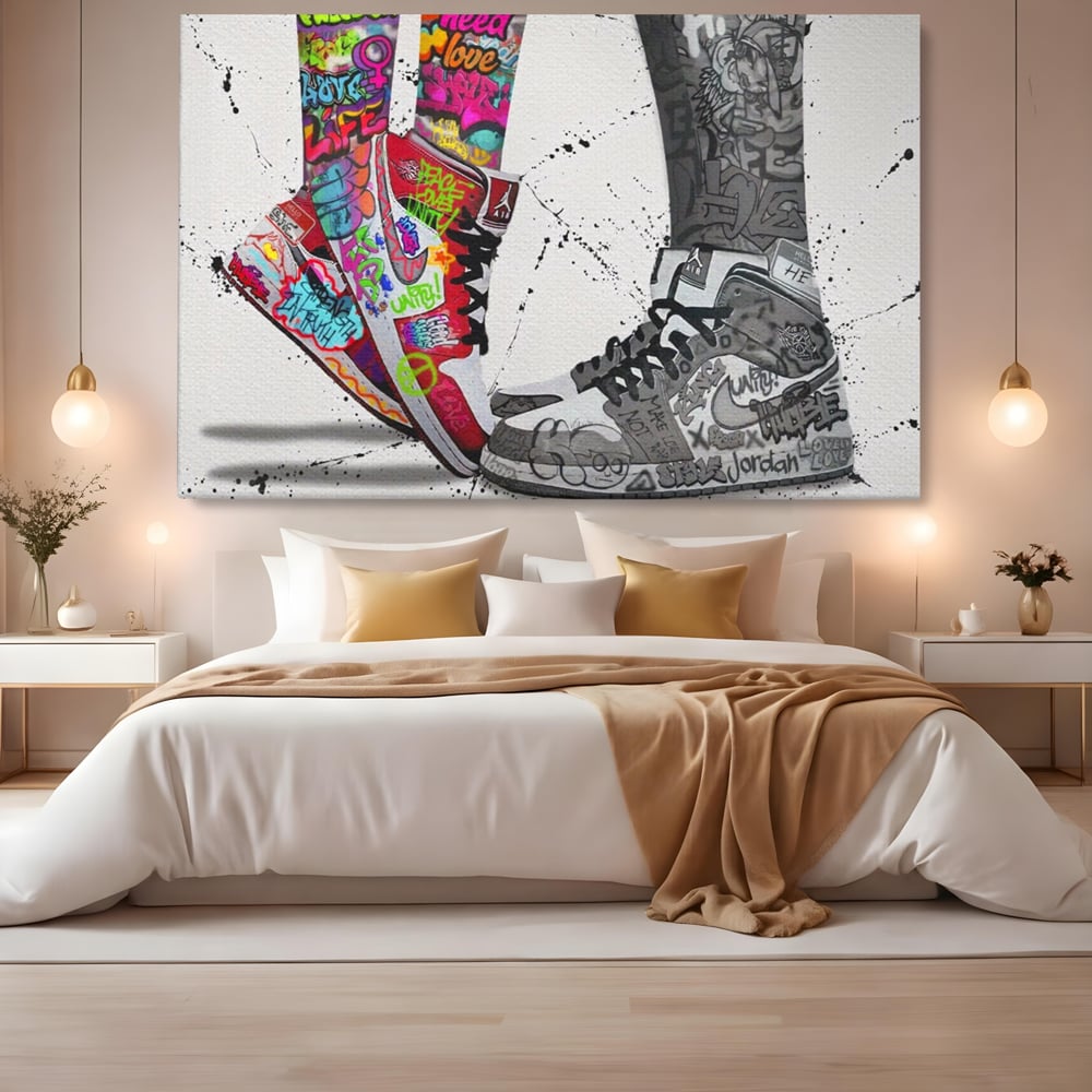 Leinwand Premium Leinwand Wandbilder, LuxCanva® A1183, Air Jordan Paar, Wohnen, Adidasi, Paar, Liebende, Nike, Schlafzimmer, Lebendige Farben