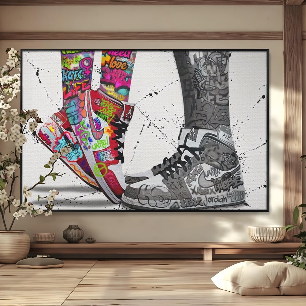 Leinwand Premium Leinwand Wandbilder, LuxCanva® A1183, Air Jordan Paar, Wohnen, Adidasi, Paar, Liebende, Nike, Schlafzimmer, Lebendige Farben