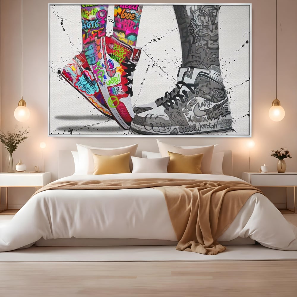 Leinwand Premium Leinwand Wandbilder, LuxCanva® A1183, Air Jordan Paar, Wohnen, Adidasi, Paar, Liebende, Nike, Schlafzimmer, Lebendige Farben