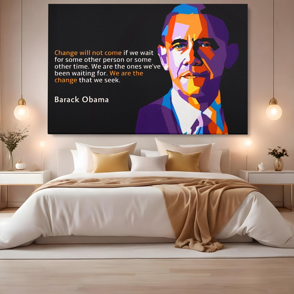 Tablou Canvas Premium LuxCanva® A1184, We Are The Change , Barack Obama, Birou, Motivational, USA, Culori Vibrante