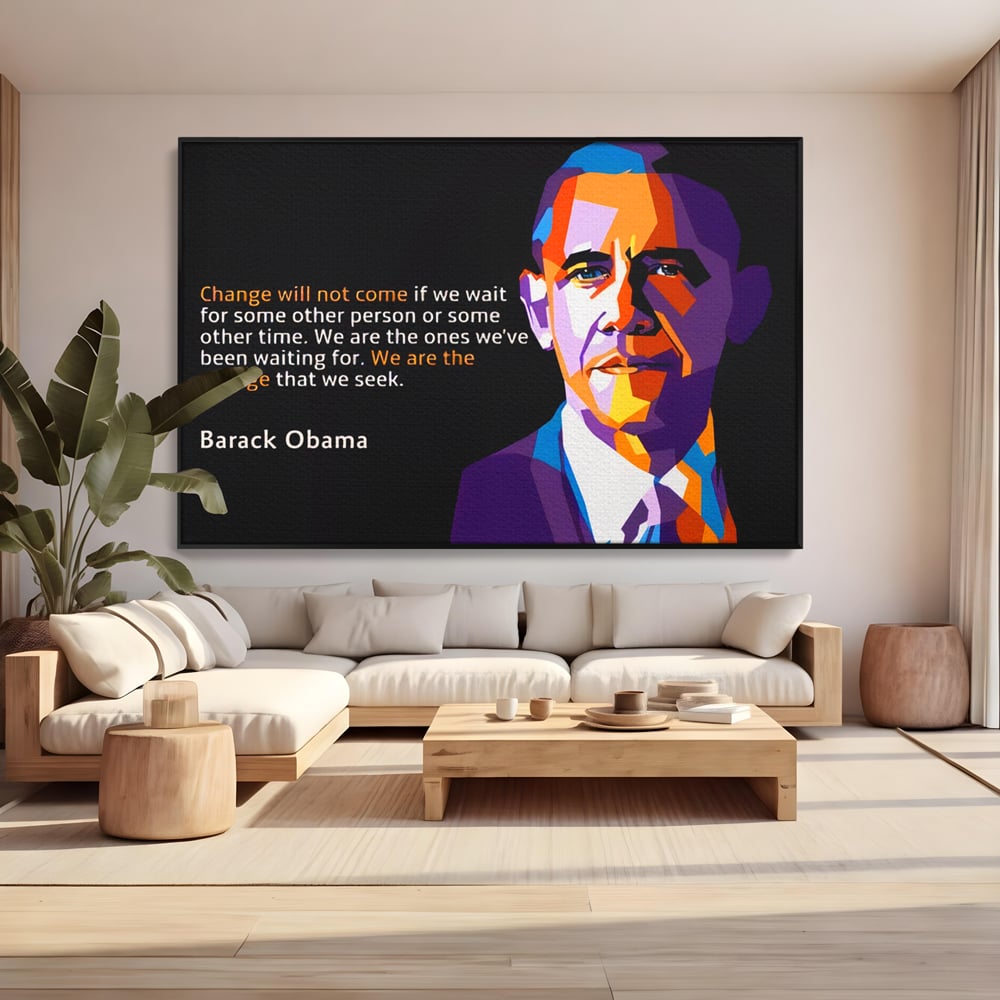Tablou Canvas Premium LuxCanva® A1184, We Are The Change , Barack Obama, Birou, Motivational, USA, Culori Vibrante