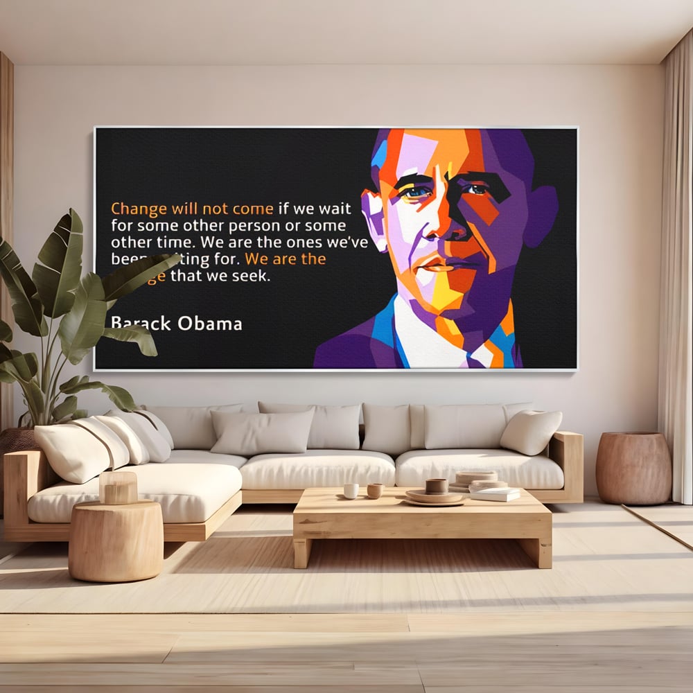 Tablou Canvas Premium LuxCanva® A1184, We Are The Change , Barack Obama, Birou, Motivational, USA, Culori Vibrante