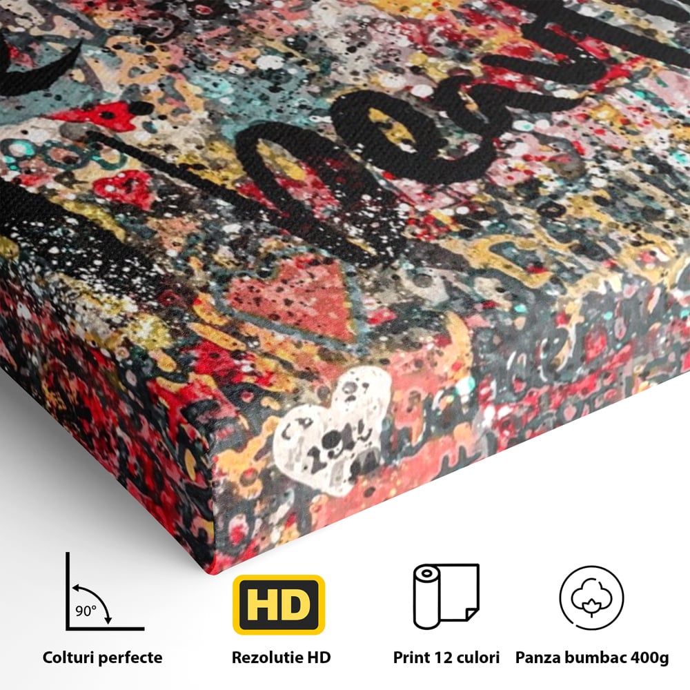 Leinwandbilder Premium LuxCanva® A1186, Das Leben ist schön, Herzen, Dekorativ, Schlafzimmer, Abstrakt, Kräftige Farben