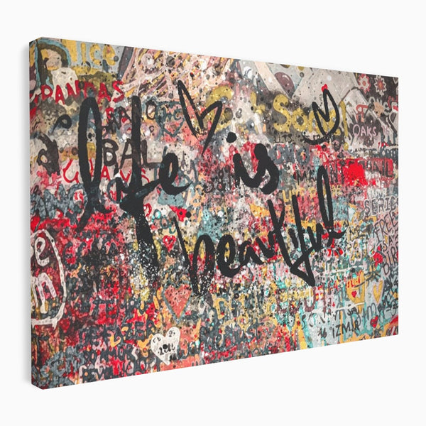 Tablou Canvas Premium LuxCanva® A1186, Life Is Beautiful , Inimi, Decorativ, Dormitor, Abstract, Culori Vibrante