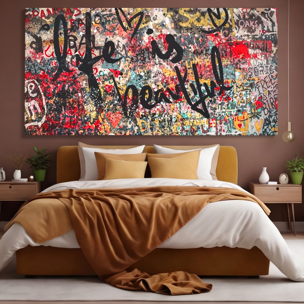 Leinwandbilder Premium LuxCanva® A1186, Das Leben ist schön, Herzen, Dekorativ, Schlafzimmer, Abstrakt, Kräftige Farben