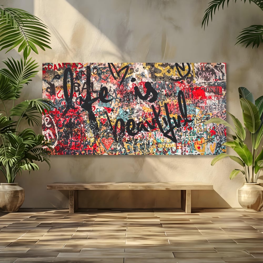 Leinwandbilder Premium LuxCanva® A1186, Das Leben ist schön, Herzen, Dekorativ, Schlafzimmer, Abstrakt, Kräftige Farben