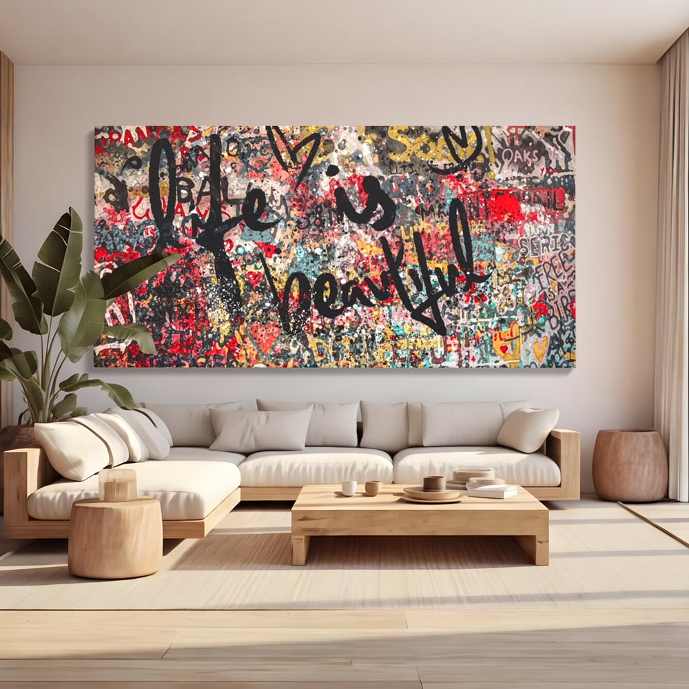 Leinwandbilder Premium LuxCanva® A1186, Das Leben ist schön, Herzen, Dekorativ, Schlafzimmer, Abstrakt, Kräftige Farben