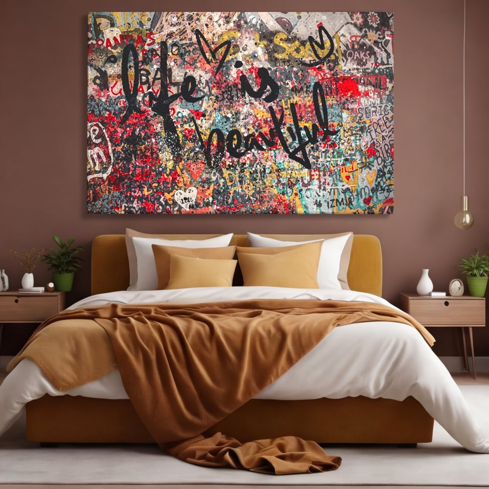 Leinwandbilder Premium LuxCanva® A1186, Das Leben ist schön, Herzen, Dekorativ, Schlafzimmer, Abstrakt, Kräftige Farben