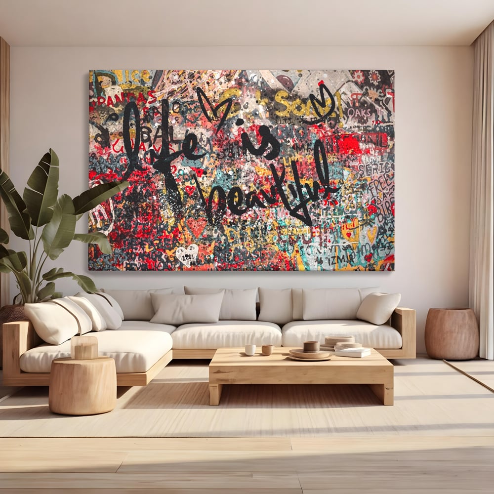 Tablou Canvas Premium LuxCanva® A1186, Life Is Beautiful , Inimi, Decorativ, Dormitor, Abstract, Culori Vibrante
