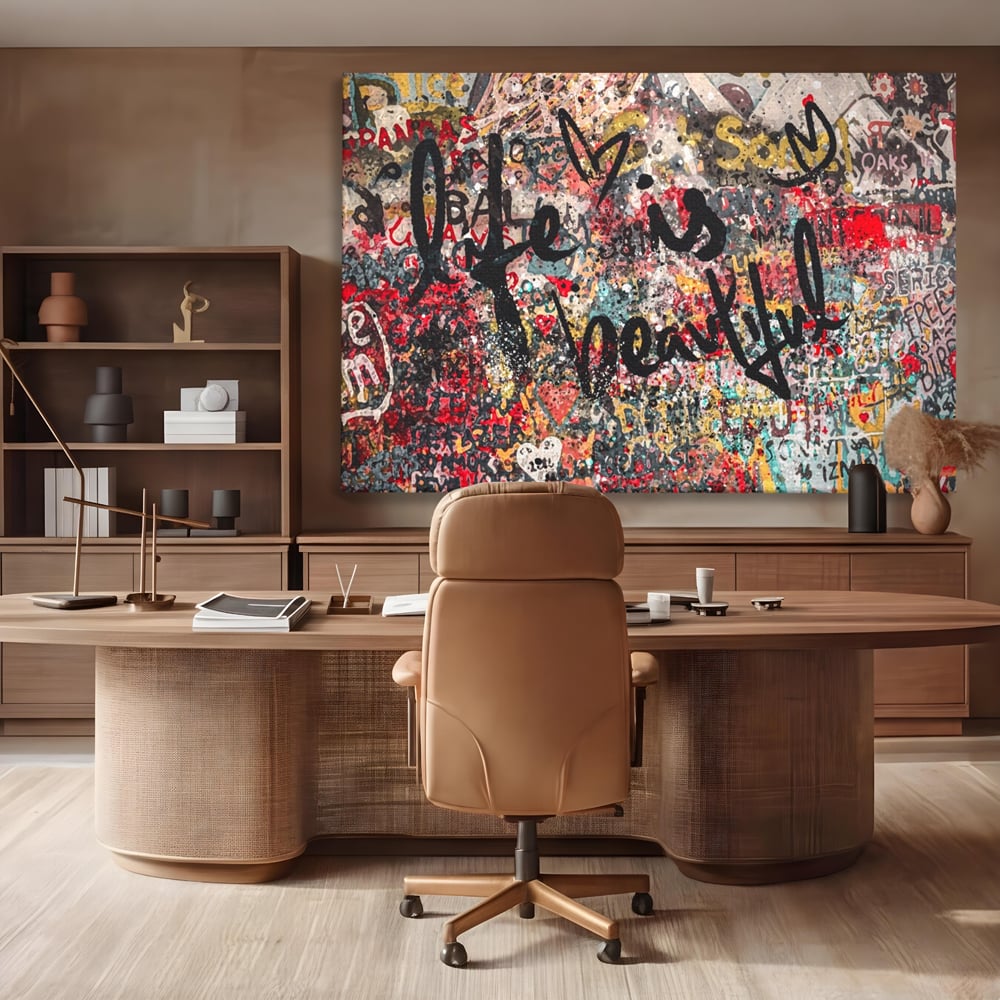 Tablou Canvas Premium LuxCanva® A1186, Life Is Beautiful , Inimi, Decorativ, Dormitor, Abstract, Culori Vibrante