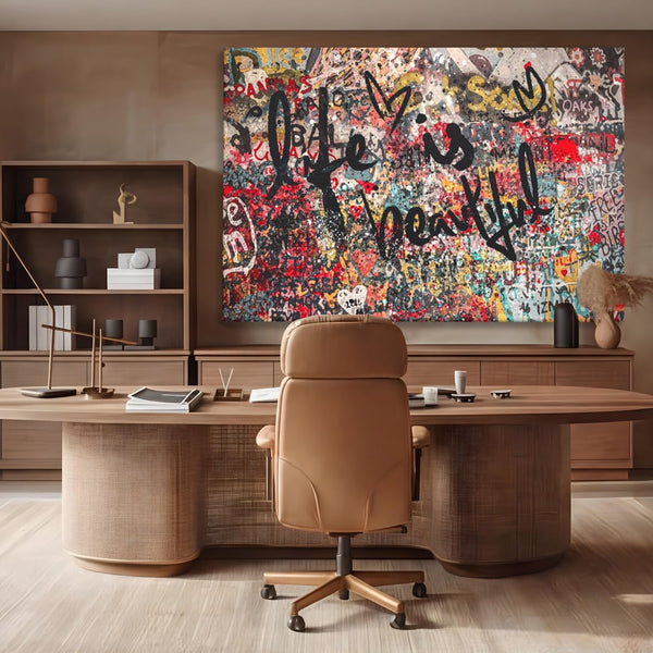 Tablou Canvas Premium LuxCanva® A1186, Life Is Beautiful , Inimi, Decorativ, Dormitor, Abstract, Culori Vibrante
