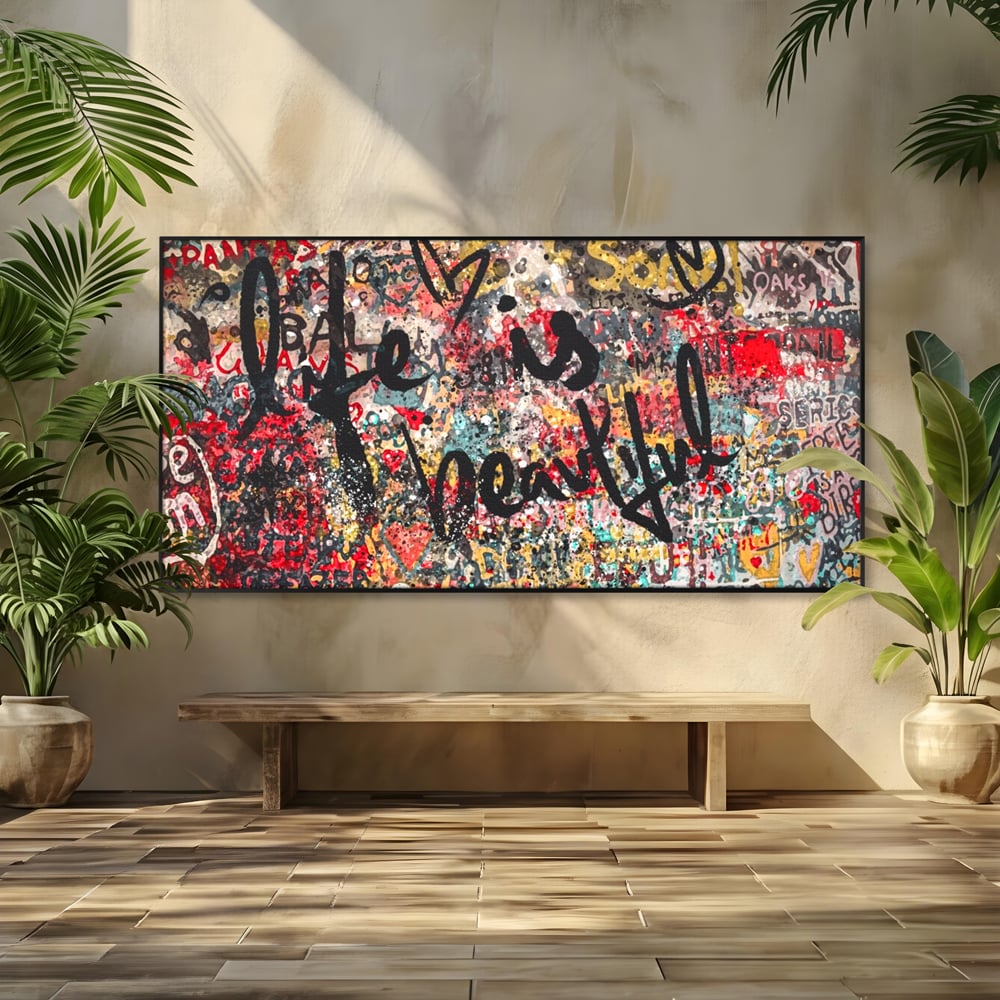Leinwandbilder Premium LuxCanva® A1186, Das Leben ist schön, Herzen, Dekorativ, Schlafzimmer, Abstrakt, Kräftige Farben