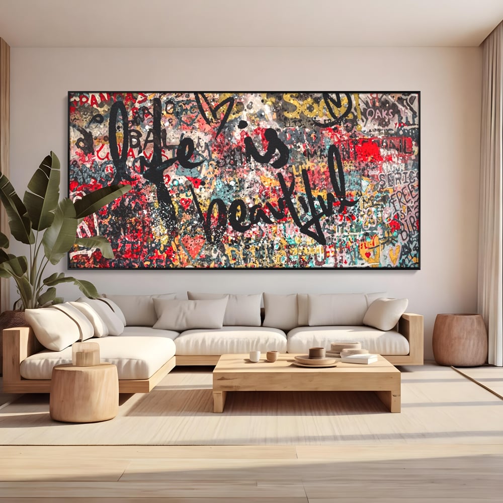 Leinwandbilder Premium LuxCanva® A1186, Das Leben ist schön, Herzen, Dekorativ, Schlafzimmer, Abstrakt, Kräftige Farben