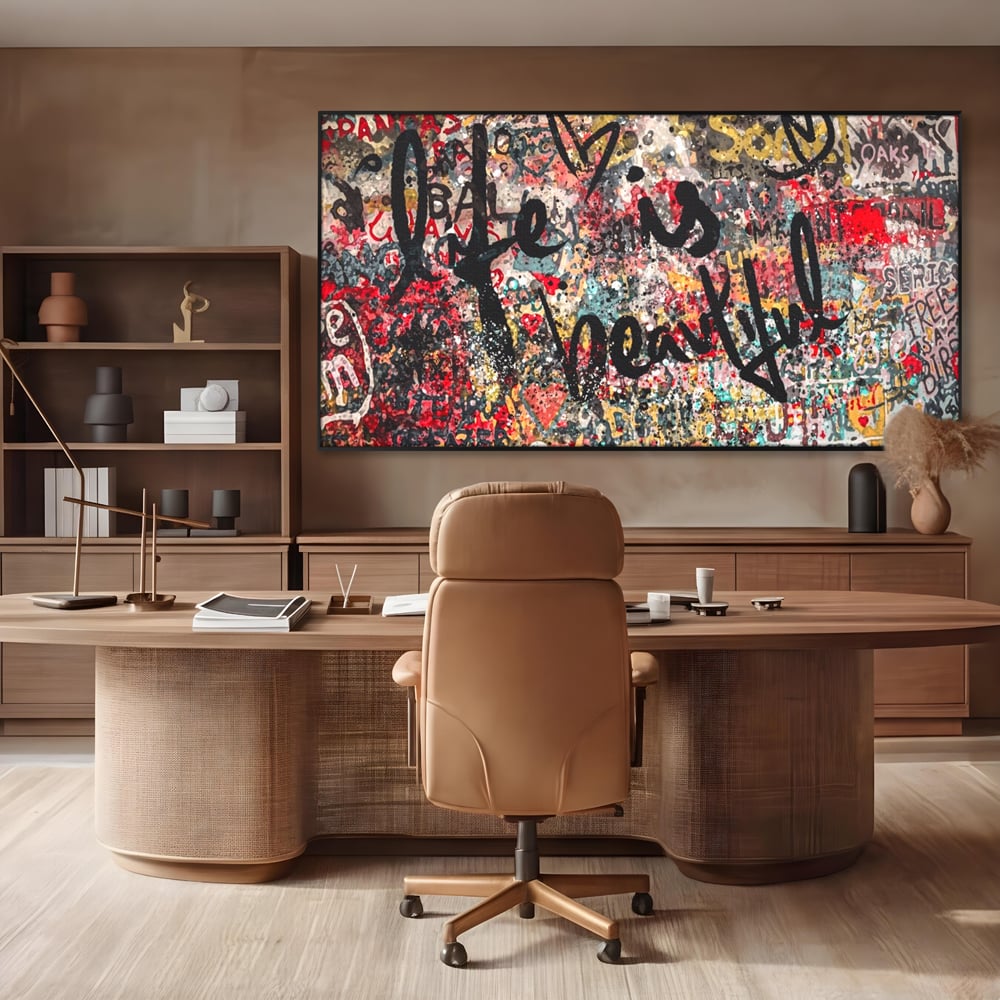 Leinwandbilder Premium LuxCanva® A1186, Das Leben ist schön, Herzen, Dekorativ, Schlafzimmer, Abstrakt, Kräftige Farben