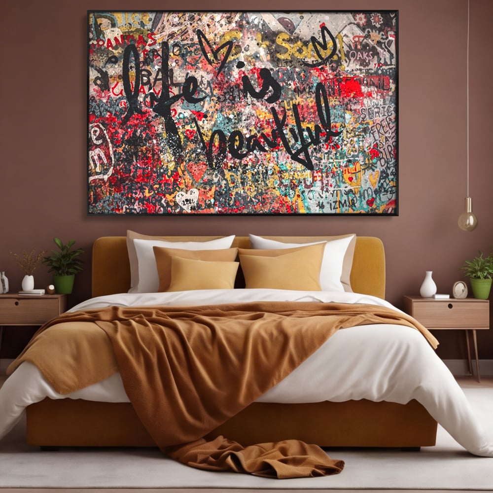 Leinwandbilder Premium LuxCanva® A1186, Das Leben ist schön, Herzen, Dekorativ, Schlafzimmer, Abstrakt, Kräftige Farben