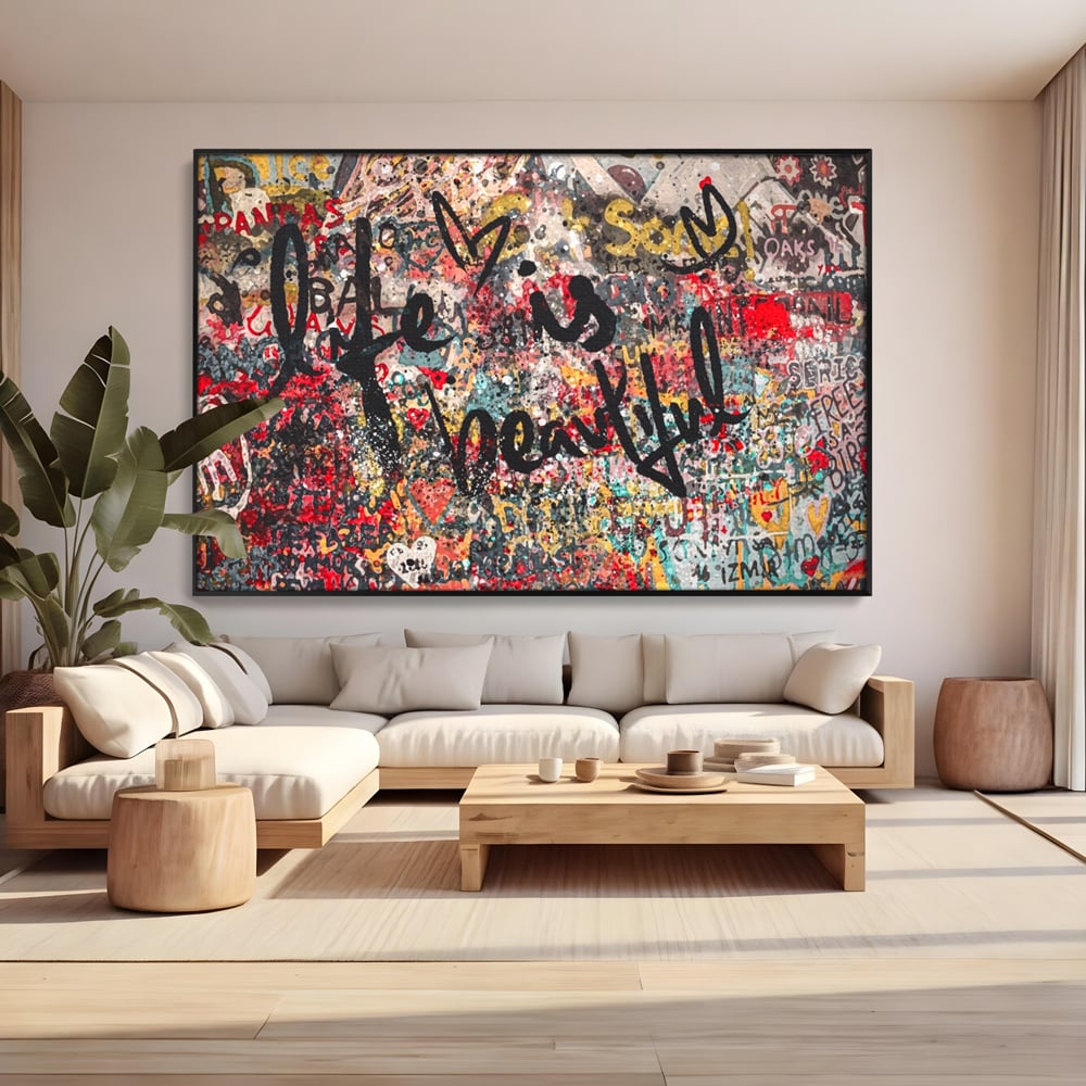 Leinwandbilder Premium LuxCanva® A1186, Das Leben ist schön, Herzen, Dekorativ, Schlafzimmer, Abstrakt, Kräftige Farben