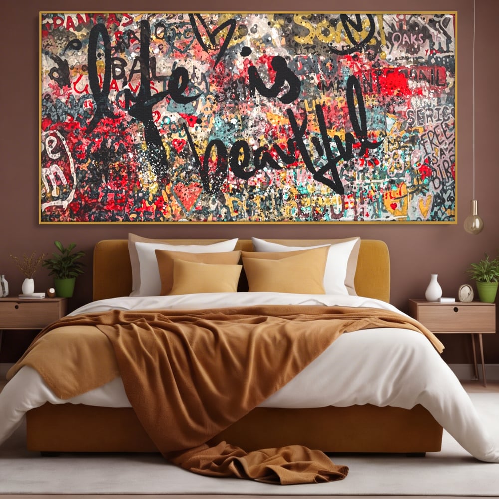 Leinwandbilder Premium LuxCanva® A1186, Das Leben ist schön, Herzen, Dekorativ, Schlafzimmer, Abstrakt, Kräftige Farben