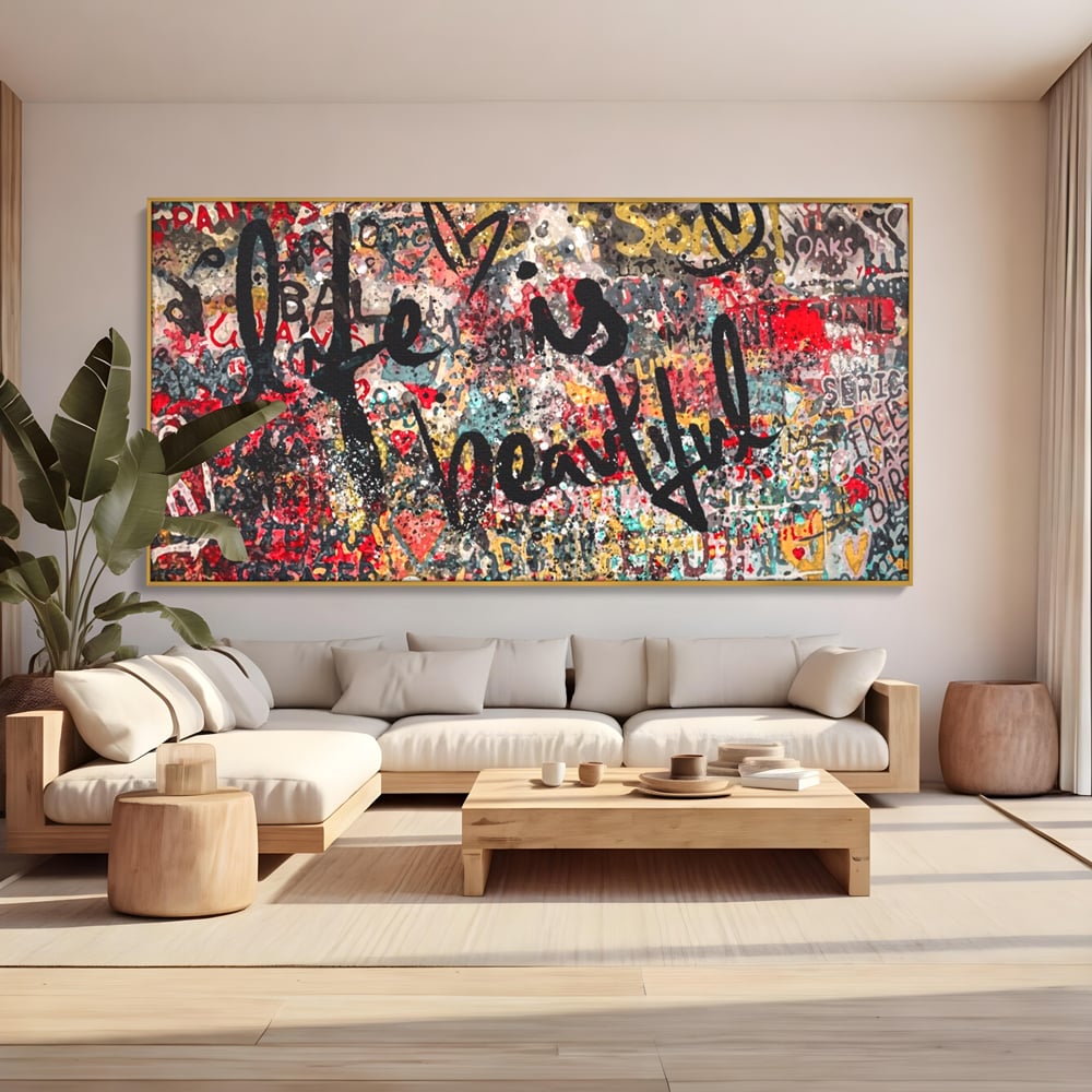 Leinwandbilder Premium LuxCanva® A1186, Das Leben ist schön, Herzen, Dekorativ, Schlafzimmer, Abstrakt, Kräftige Farben
