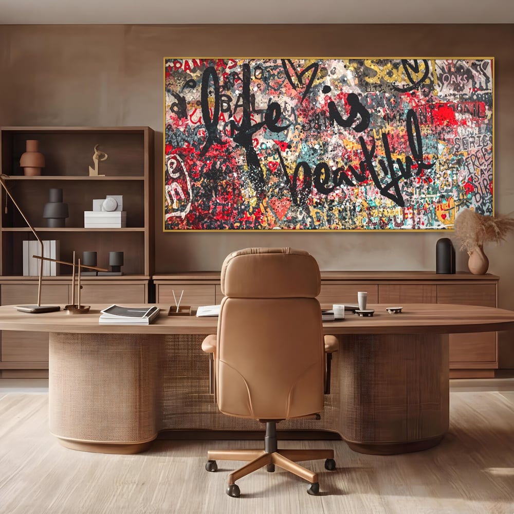 Leinwandbilder Premium LuxCanva® A1186, Das Leben ist schön, Herzen, Dekorativ, Schlafzimmer, Abstrakt, Kräftige Farben