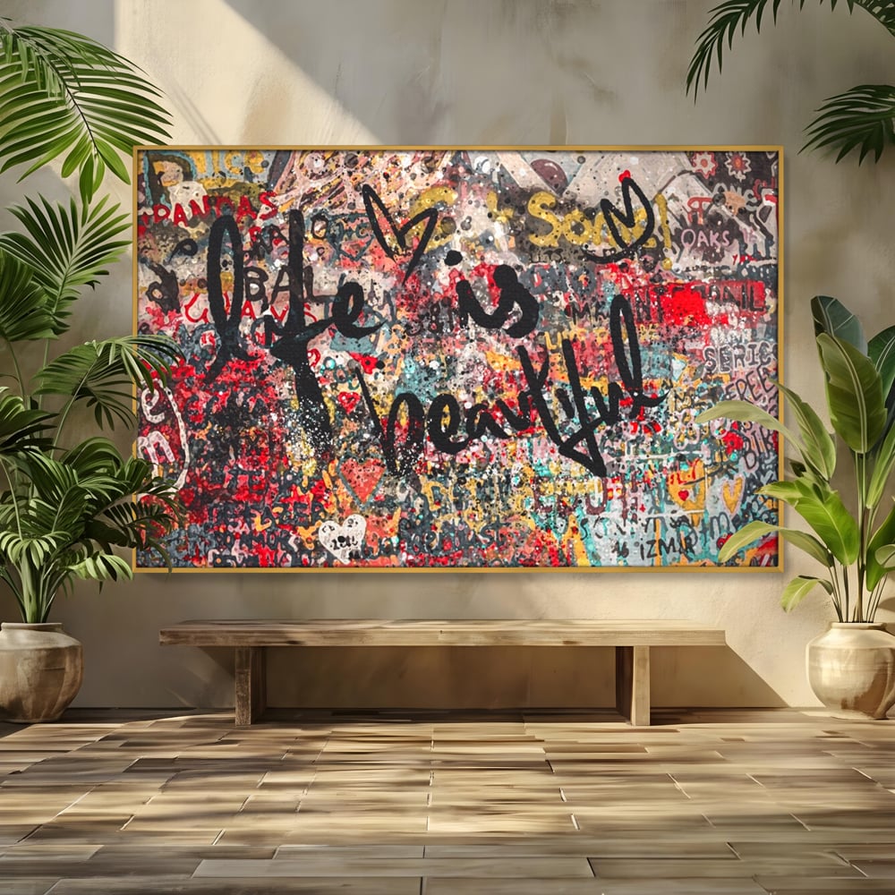 Leinwandbilder Premium LuxCanva® A1186, Das Leben ist schön, Herzen, Dekorativ, Schlafzimmer, Abstrakt, Kräftige Farben
