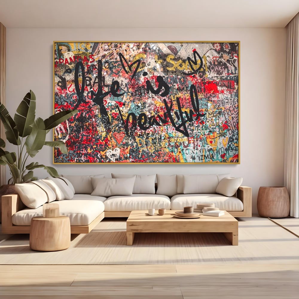 Leinwandbilder Premium LuxCanva® A1186, Das Leben ist schön, Herzen, Dekorativ, Schlafzimmer, Abstrakt, Kräftige Farben