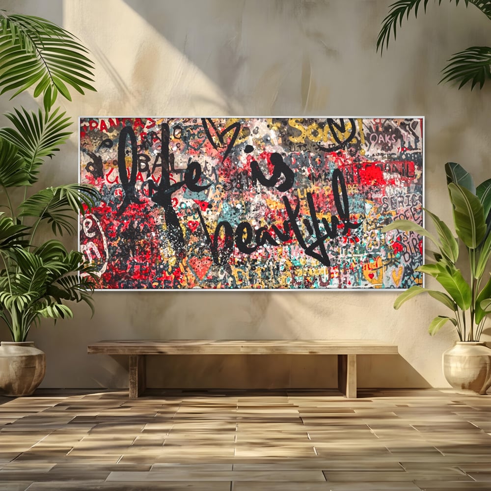 Leinwandbilder Premium LuxCanva® A1186, Das Leben ist schön, Herzen, Dekorativ, Schlafzimmer, Abstrakt, Kräftige Farben