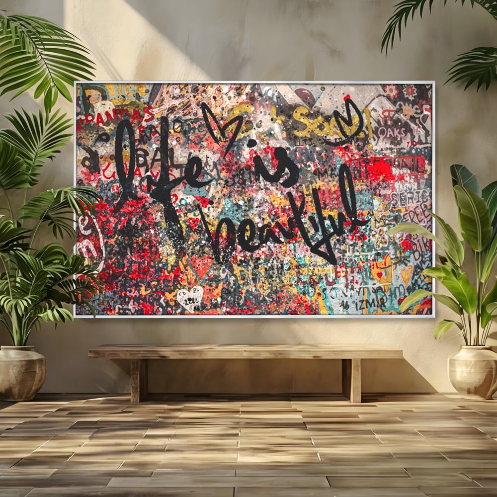 Leinwandbilder Premium LuxCanva® A1186, Das Leben ist schön, Herzen, Dekorativ, Schlafzimmer, Abstrakt, Kräftige Farben